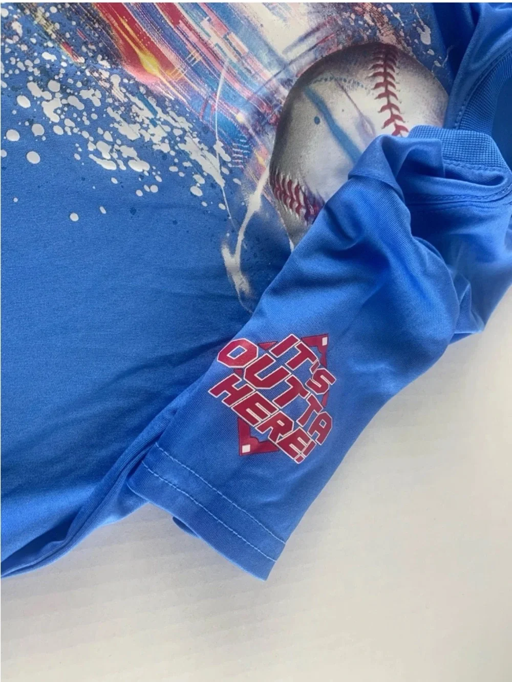 Athletic Works Blue Short-Sleeve Tee with Flaming Baseball Graphic